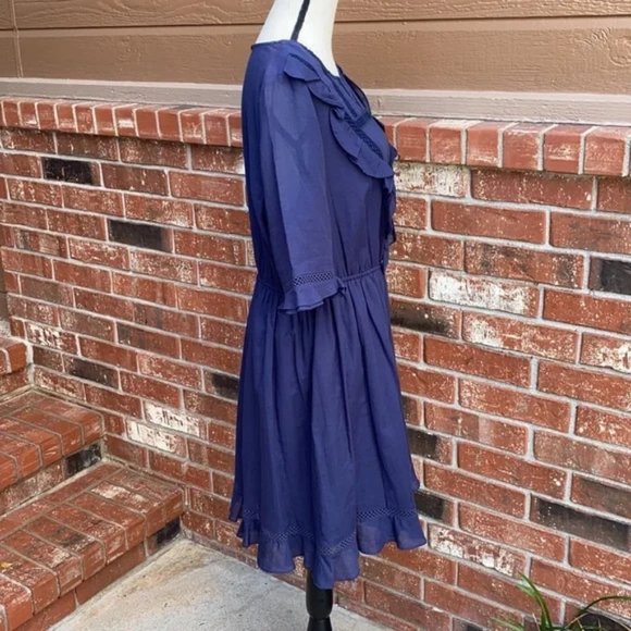 Navy Blue Ruffle Eyelet Mini Dress - Picture 2 of 2